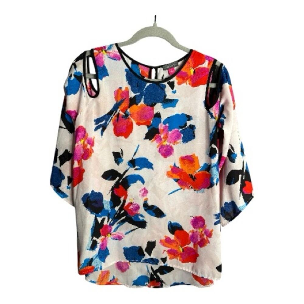 Vince Camuto High Low Floral Cold Shoulder Blouse Small